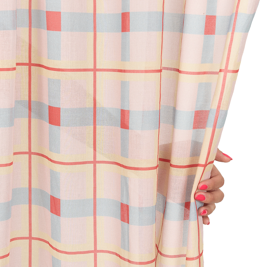 Nododinoz Wendy Sheer Voile Curtain in Yellow Red Checks