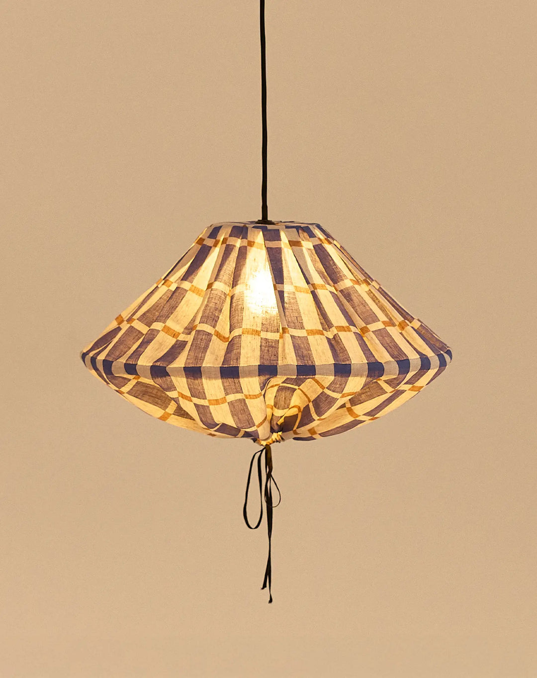 Nododinoz Yumi Linen Lampshade in Blue Mustard Mosaic 50cm