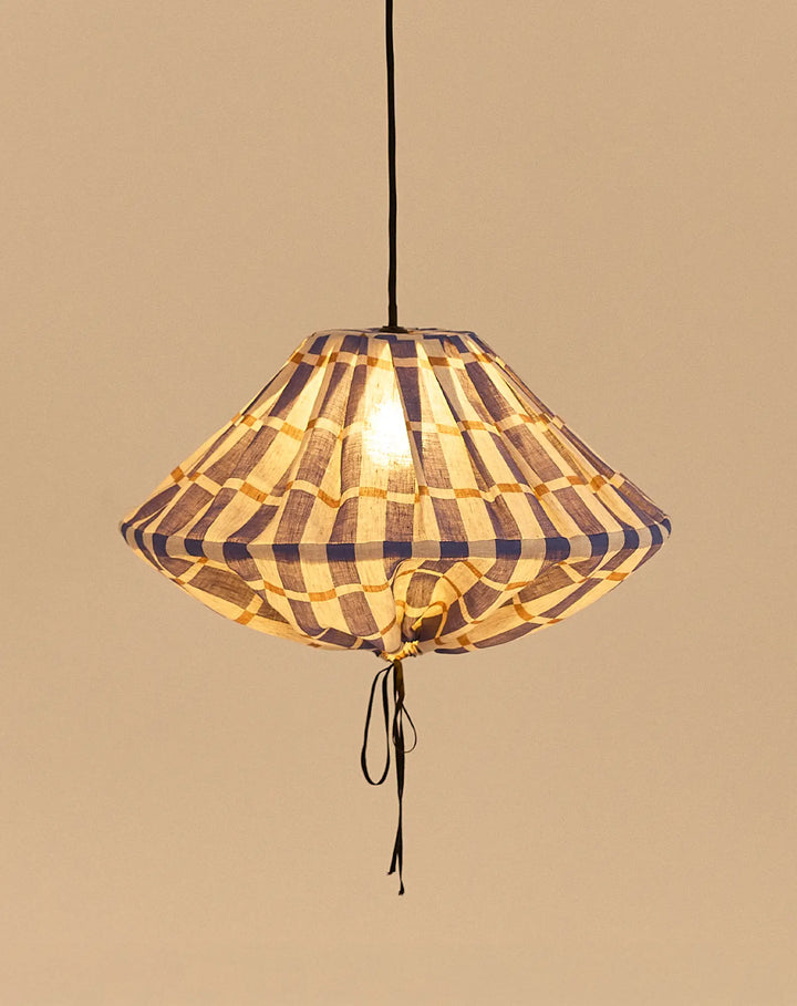 Nododinoz Yumi Linen Lampshade in Blue Mustard Mosaic 50cm