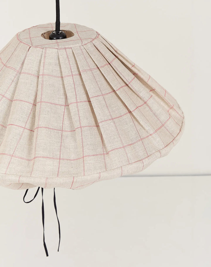 Nododinoz Yumi Linen Lampshade in Carmine Grid 50cm