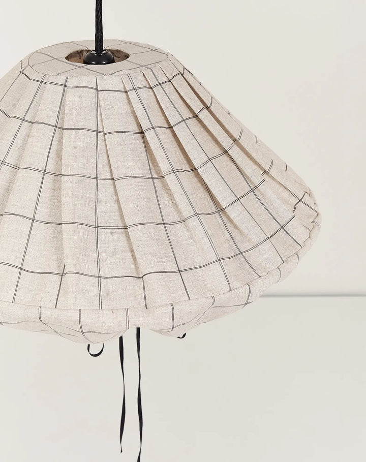 Nododinoz Yumi Linen Lampshade in Charcoal Grid 50cm