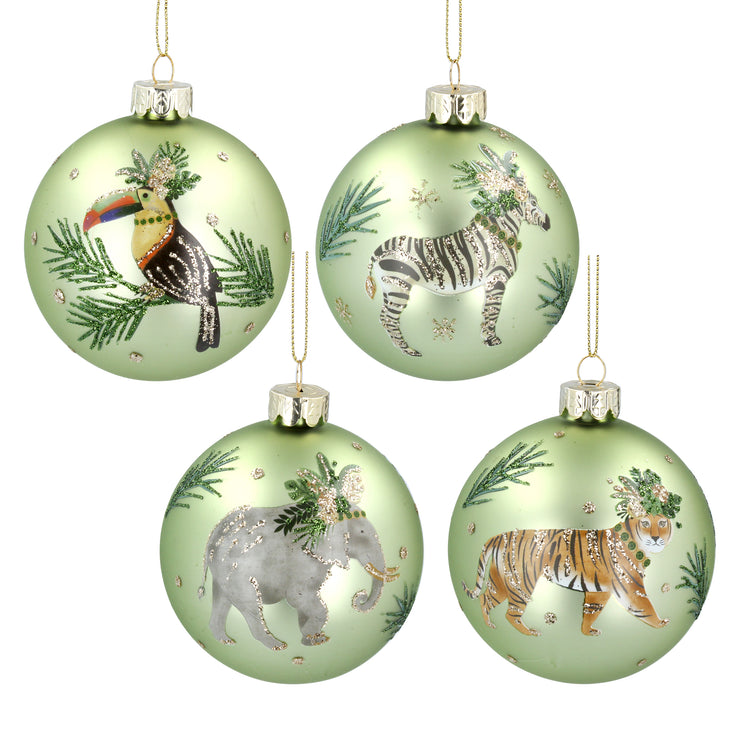 Set of Four Jungle Themed Christmas Baubles
