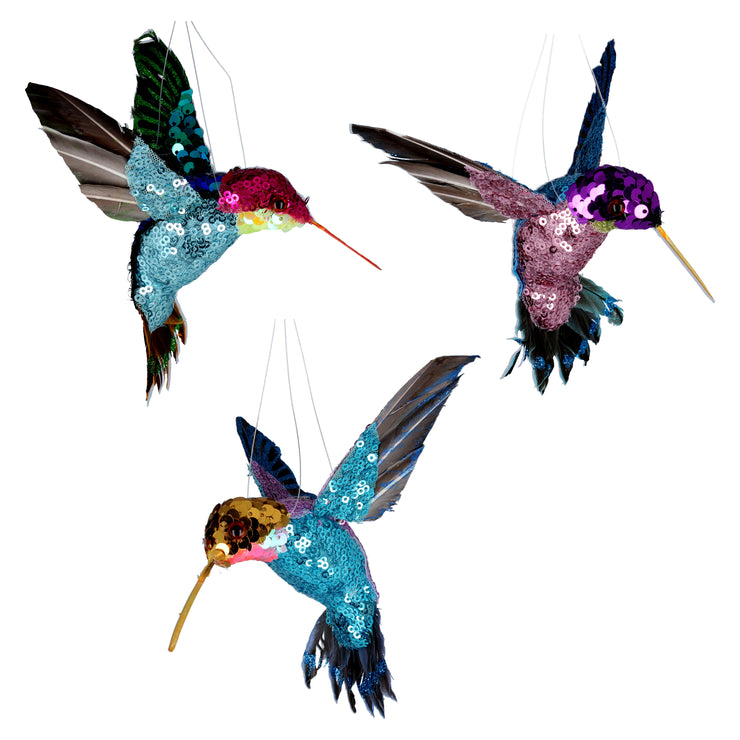 Sæt med tre pailletter kolibrier dekorationer