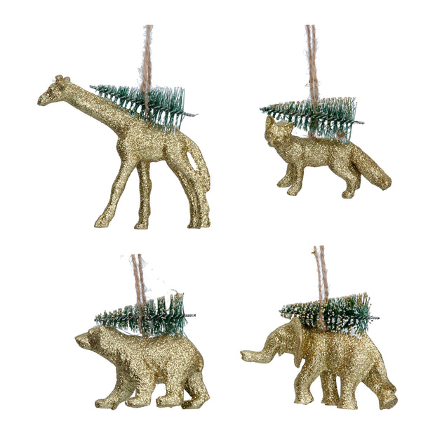 Ensemble de quatre décorations d'animaux alpins exotiques