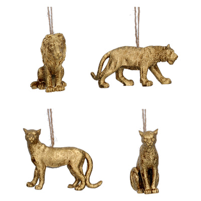 Set of Two Gold Jungle Cat Christmas Decorations