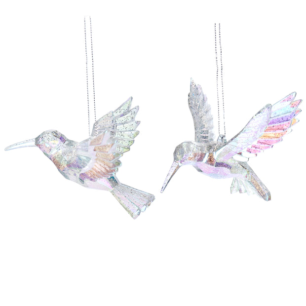 Pair Of Acrylic Lustre Hummingbird Decorations
