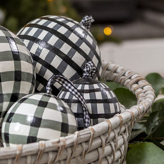 Pair Of Monochrome Gingham Baubles
