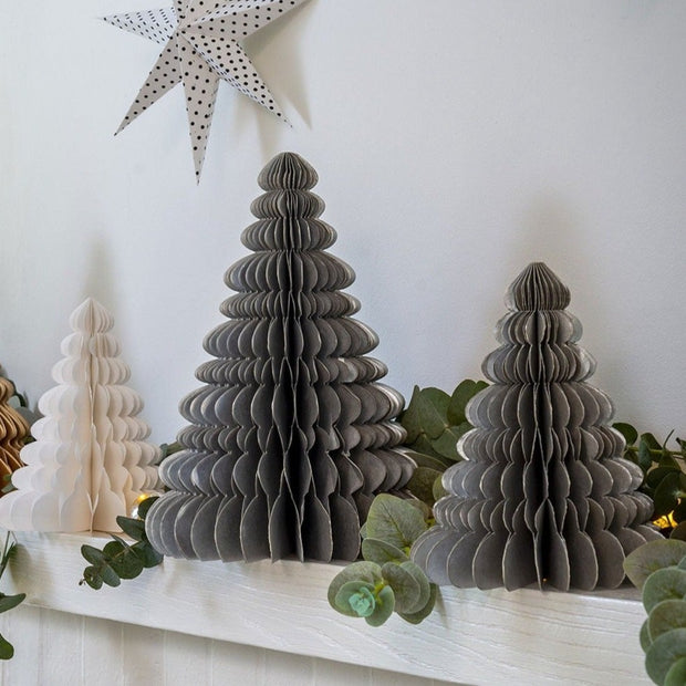 Décorations d'arbre de Noël en papier nid d'abeille gris