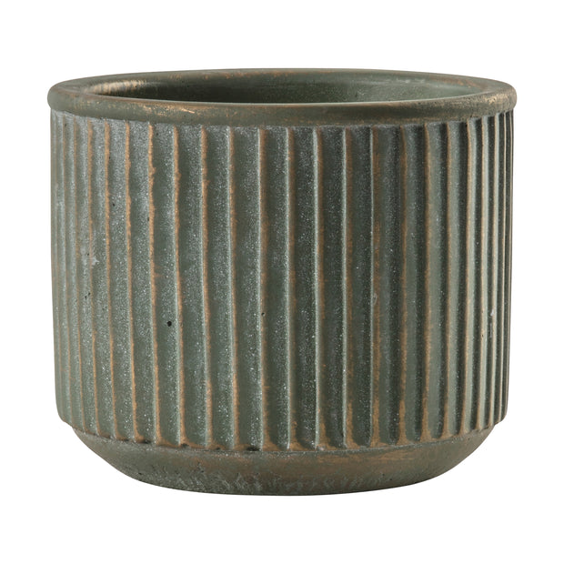 Green And Gold Ribbed Ceramic Planter