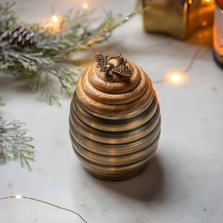 Honey Bee Candle in Brass Pot