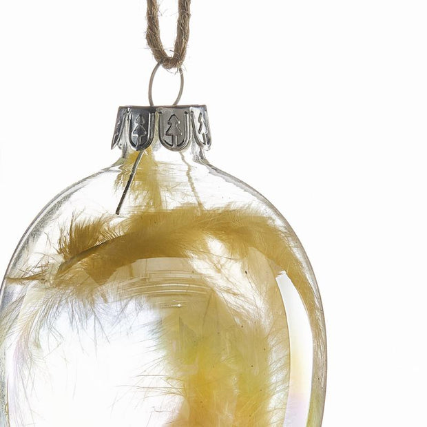 Feather Filled Glass Hanging Egg