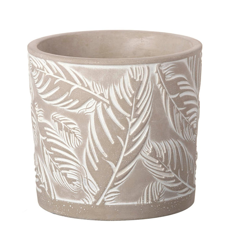 Embossed Cement Planter with Feather Design