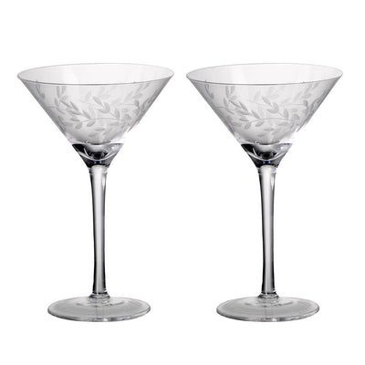Pair Of Etched Laurel Martini Glasses