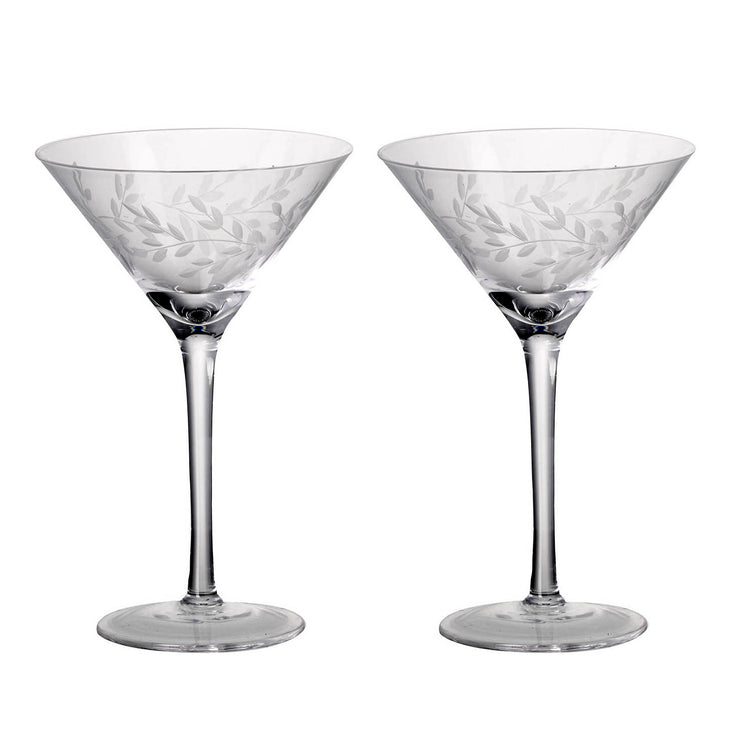 Pair Of Etched Laurel Martini Glasses