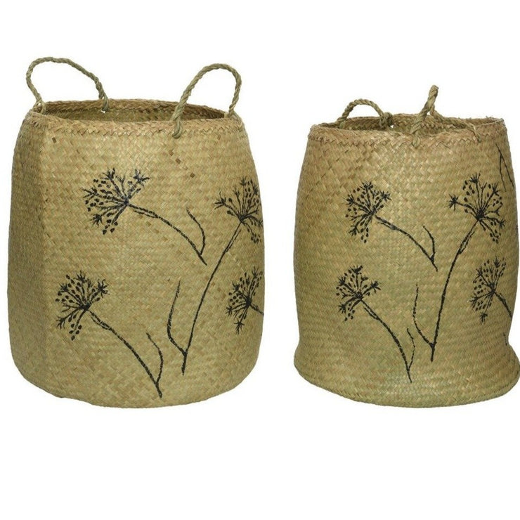 Seagrass Basket With Botanical Print