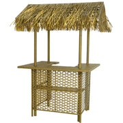 Outdoor Wicker Bar With Palm Roof - Natural