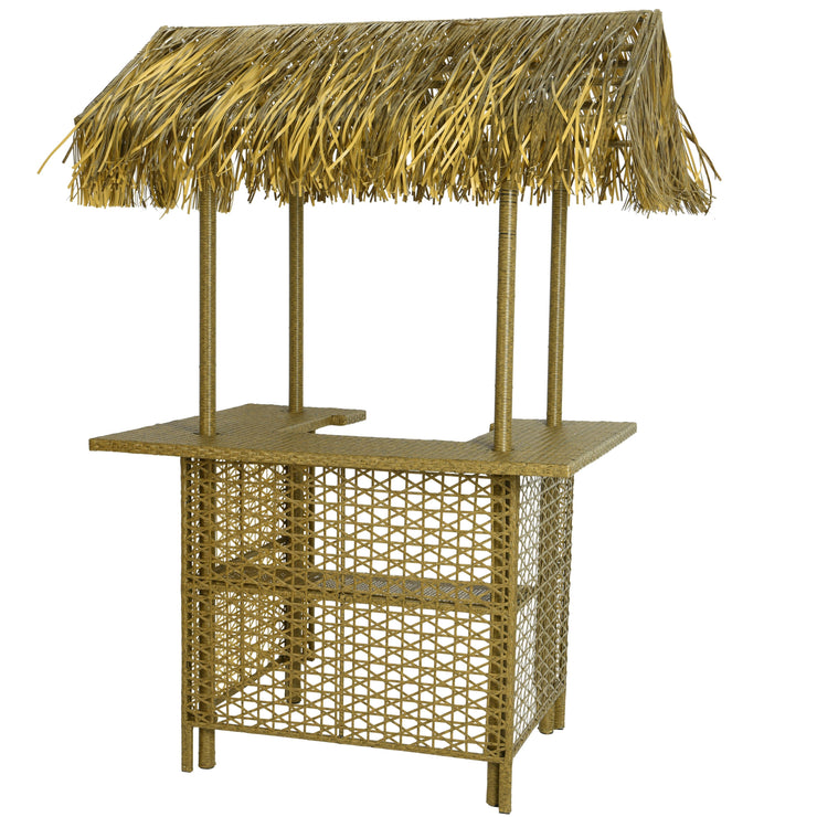 Outdoor Wicker Bar With Palm Roof - Grey