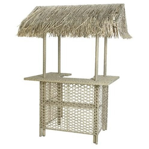 Outdoor Wicker Bar With Palm Roof - Grey