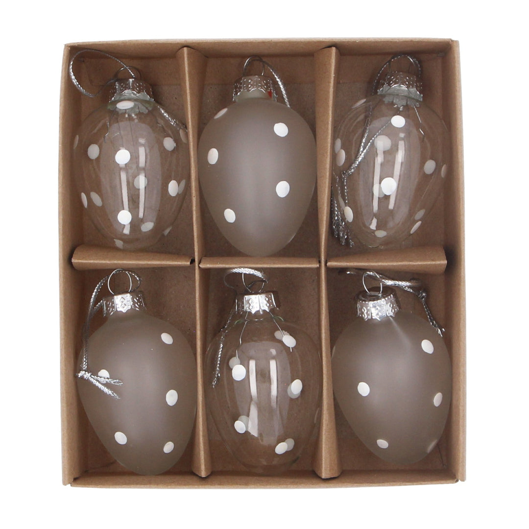 Sæt med 6 prikkede påskepynt