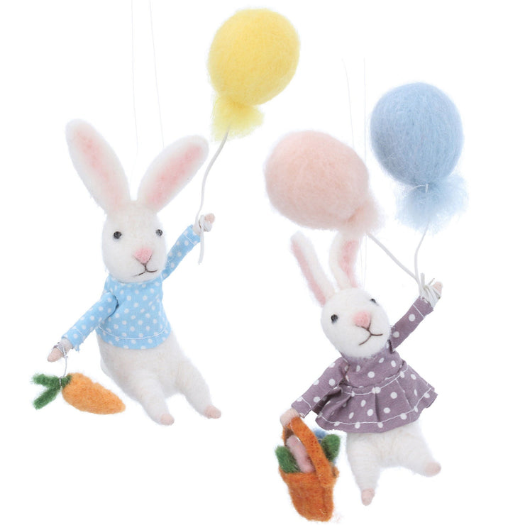 Set Of 2 Easter Bunnies With Balloons