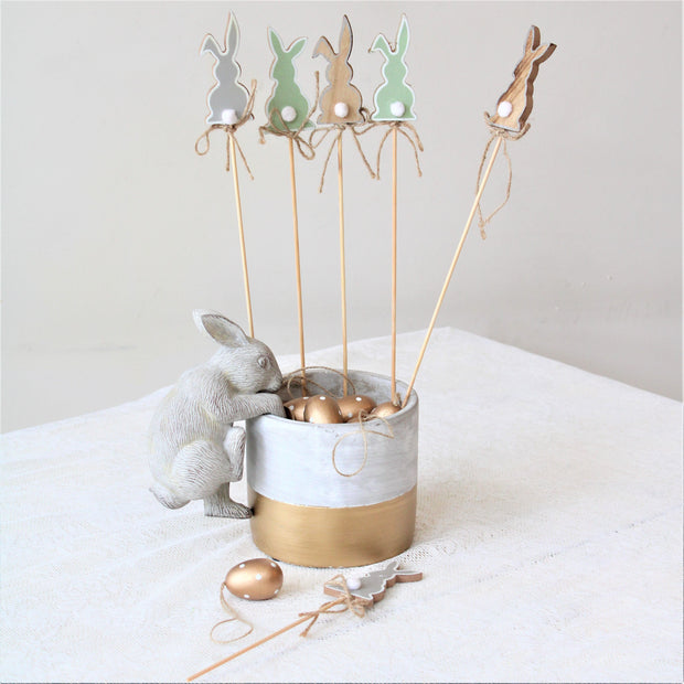 Set Of 6 Wooden Bunny Sticks