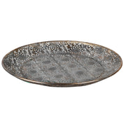 Round Filigree Platter Tray with Antique Brass Patina