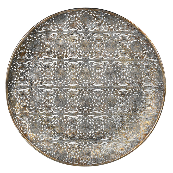Rund filigran fadbakke med antik messing patina