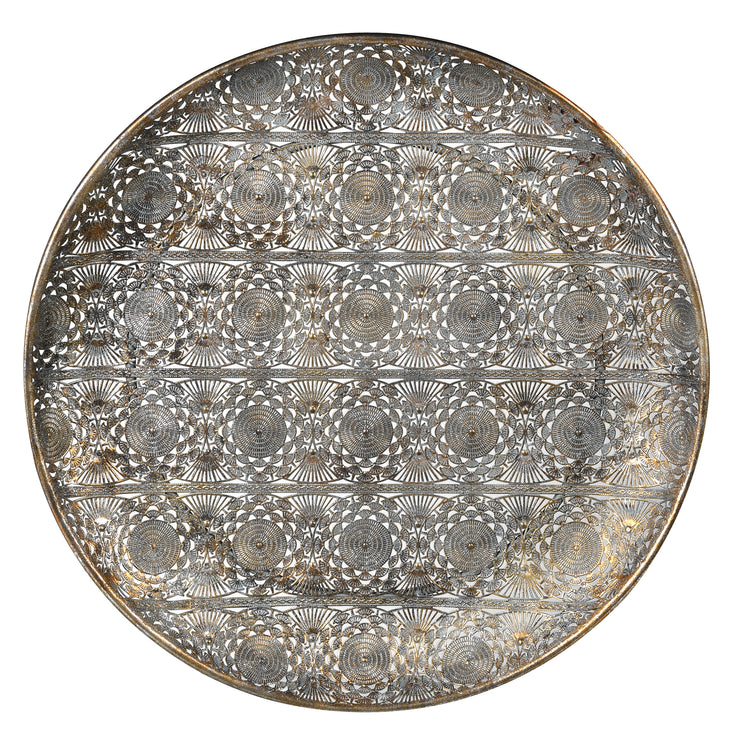 Round Filigree Platter Tray with Antique Brass Patina