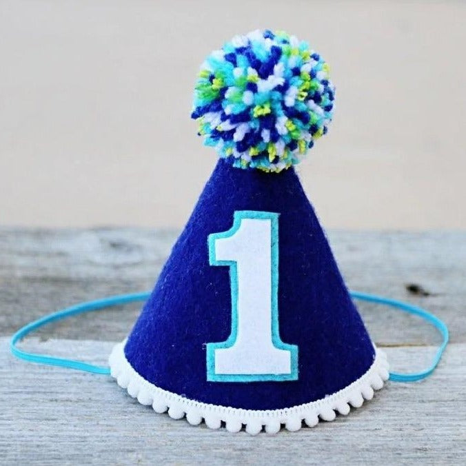 Blue Felt First Birthday Hat