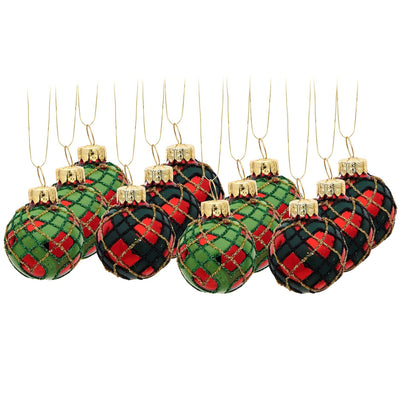 Twelve Mini Tartan Christmas Baubles