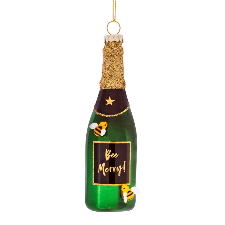 'Bee Merry' Champagne Bottle Christmas Decoration