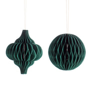 Set Of Two Green Honeycomb Paper Baubles