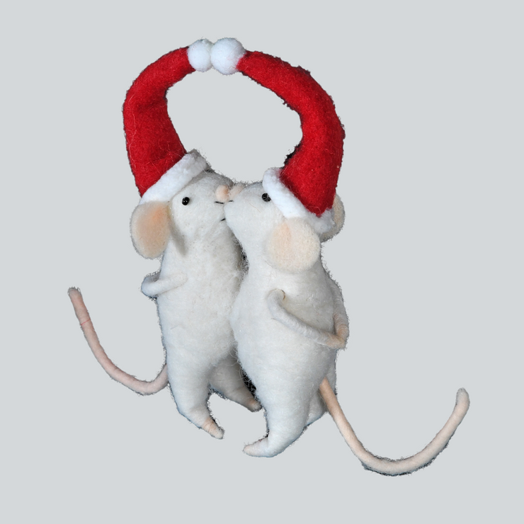 Pair of Christmas Kissing Mice