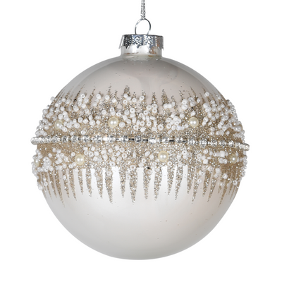 Embellished Silver Glitter Christmas Bauble