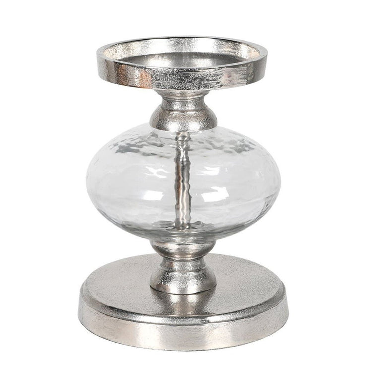 Silver & Glass Pillar Candle Holder