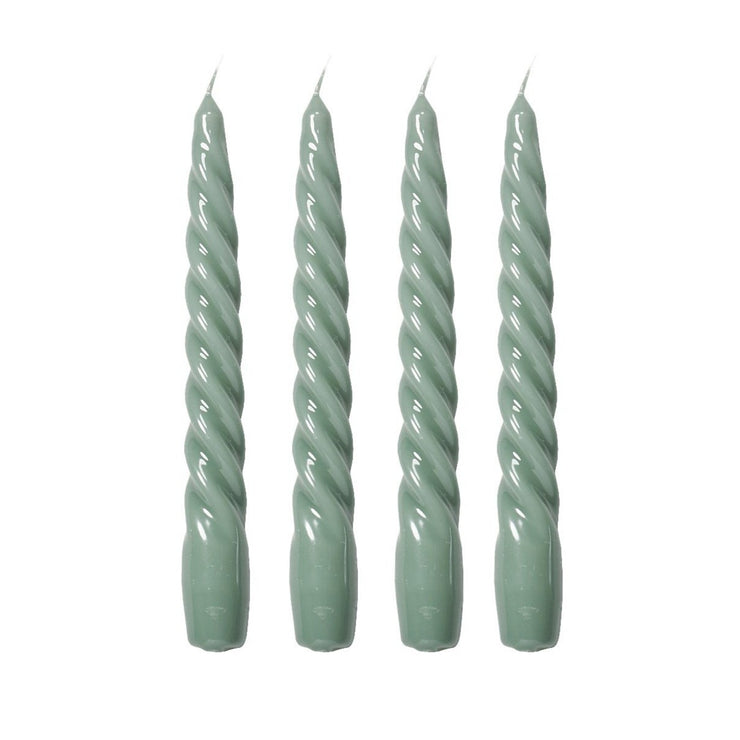 Set Of Four Twisted Taper Candles - Duck Egg