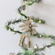 Set of Four Gold Glitter Palm Exotic Christmas Decorations