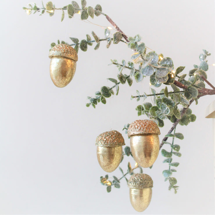 Set Of Eight Gold Acorn Decorations