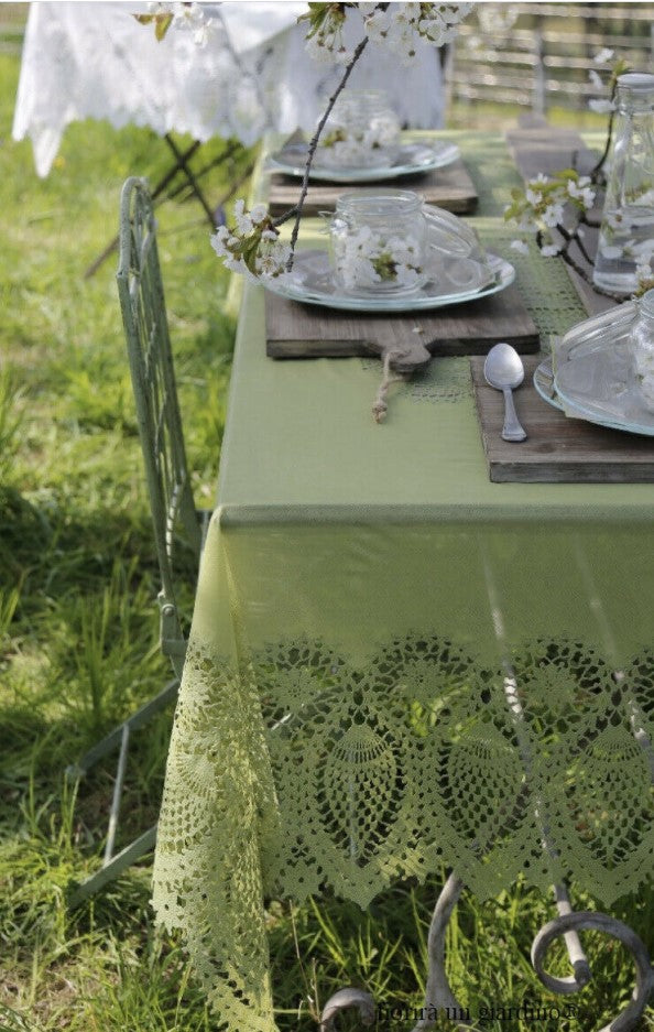 Tuscany Crochet Lace Vinyl Tablecloth / Green