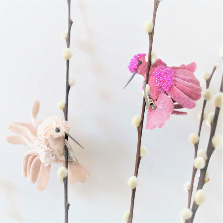Décorations à clipser en forme de colibri rose et perlé