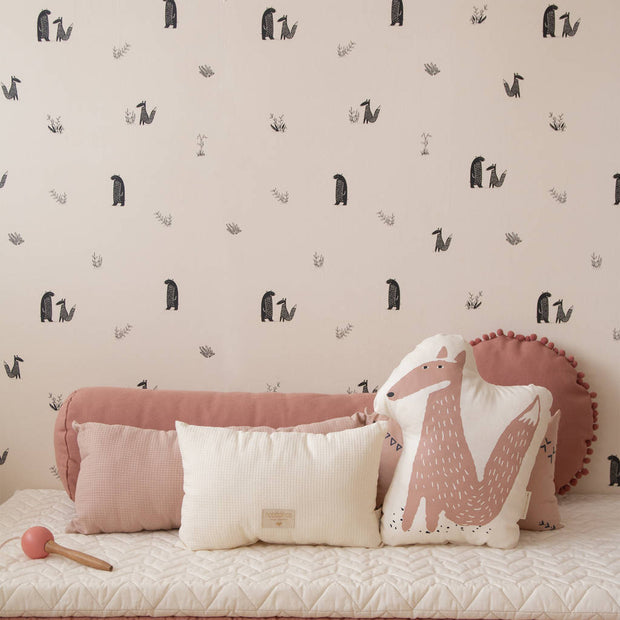 Misty Pink Bear & Fox Wallpaper by Nobodinoz