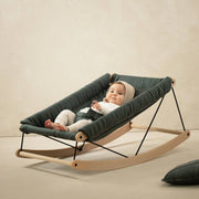 Lin Francais Baby Bouncer with Green Blue Linen Cover by Nobodinoz