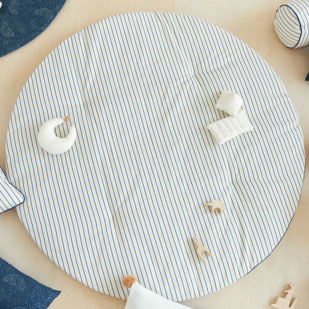 Fluffy Round Playmat in Blue Stripes by Nobodinoz