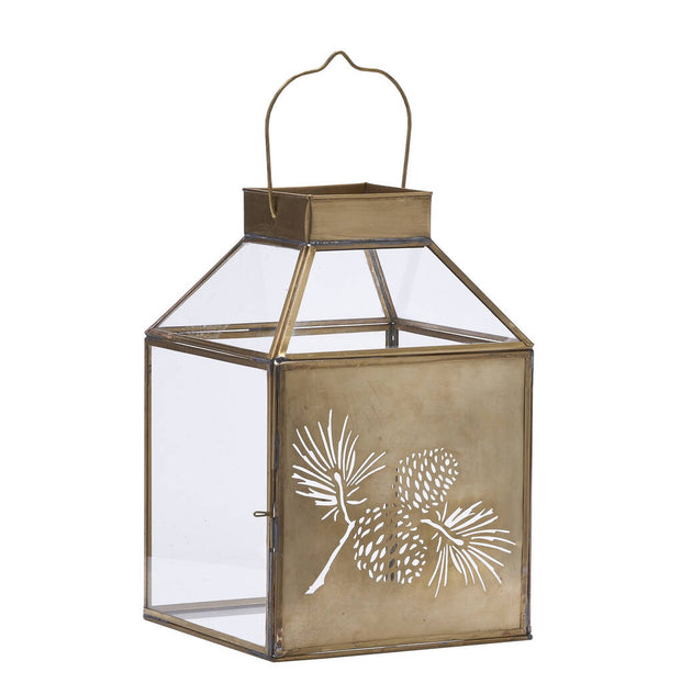 Etched Pinecone Lantern in Brushed Brass