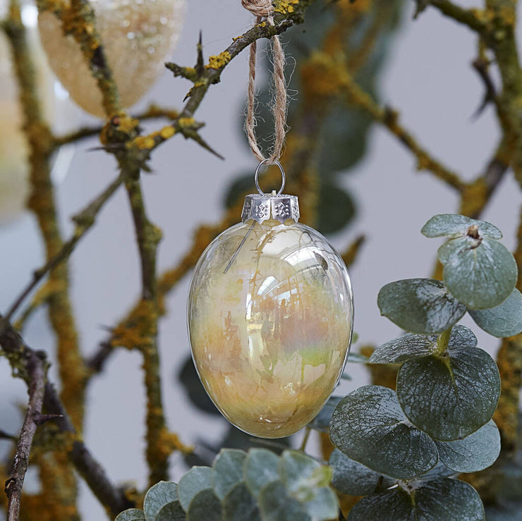 Feather Filled Glass Hanging Egg