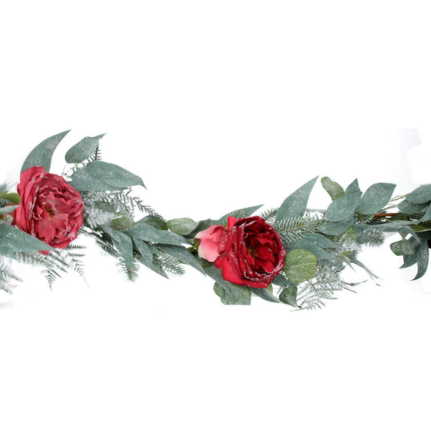 Guirlande De Noël Eucalyptus Et Rose Rouge