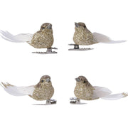 Ensemble de quatre décorations d'oiseaux à clipser et à paillettes