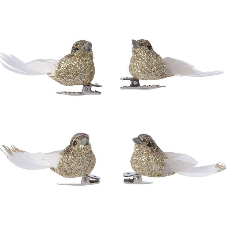 Set Of Four Glitter Clip On Bird Decorations