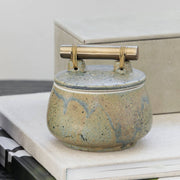 Green Stoneware Pot With Brass Handle