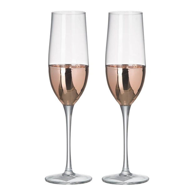 Pair Of Dipped Rose Gold Champagne Flutes